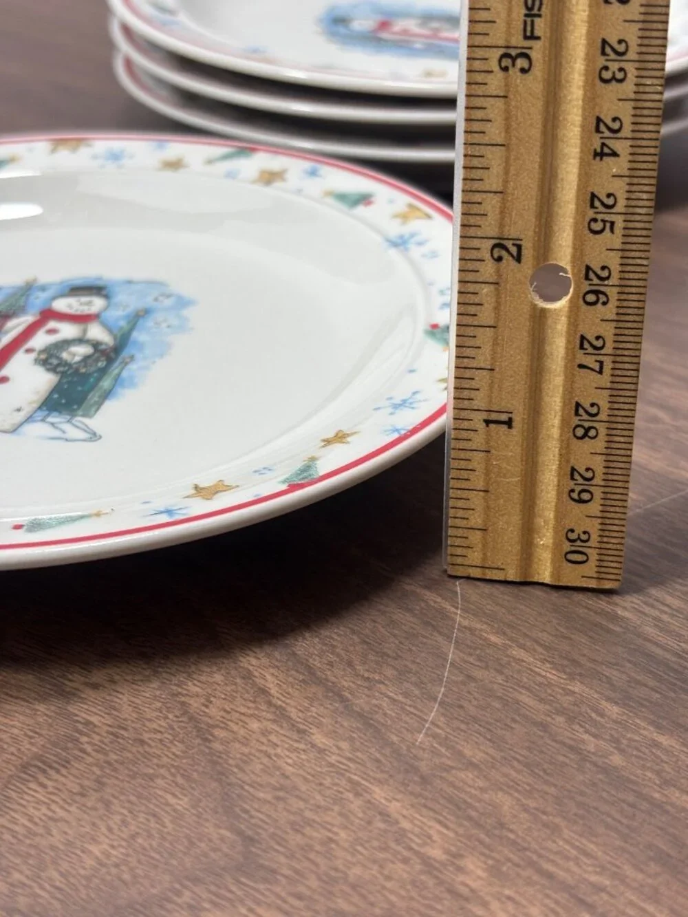 Enchanted Forest Snowman Salad Dessert Plates Christmas Holiday Winter Set Of 4